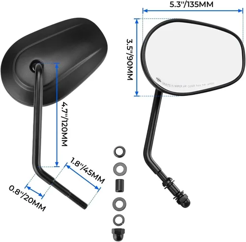 Vista 3 de Espejos retrovisores negros de lágrima de 0.315 pulgadas para Harley Davidson Sportster XL883 1200 1982-2025, Road King Road Glide Street Glide Tri