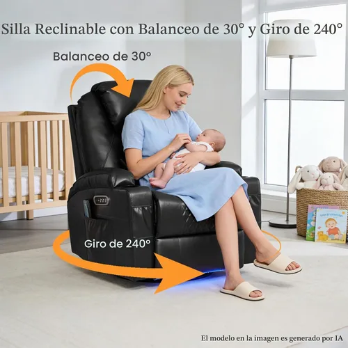 Vista 4 de AHMED Silla reclinable giratoria eléctrica con masaje y calor para adultos Negro
