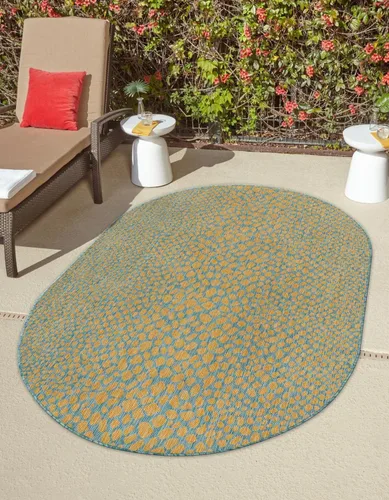 Vista 78 de Unique Loom Outdoor Collection Alfombra de área - Ciudad del Cabo (2' 2' x 3' 1' Rectángulo, Azul/Oliva)