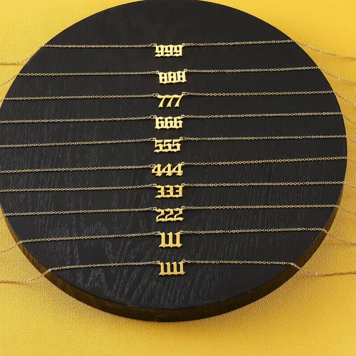 Vista 6 de RWQIAN Collar con número de ángel para mujer, delicado chapado en oro 000 1111 111 222 333 444 555 666 777 888 999 dijes, cadena de gargantilla