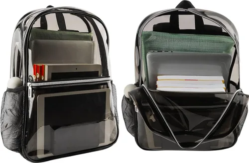 Vista 5 de Mochila Transparente de TPU Resistente para Deportes, Trabajo, Viajes de Seguridad.., Negro, Moda