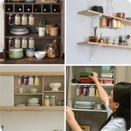 Vista 6 de Organizador de Frascos Mason, Estante para Frascos Mason para Almacenamiento de Alimentos, Soporte para Frascos de Conservas Debajo del Gabinete