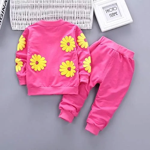 Vista 2 de Yao Conjunto de 3 piezas con estampado de flores para niñas pequeñas de 1 a 5 años, chaleco y pantalones