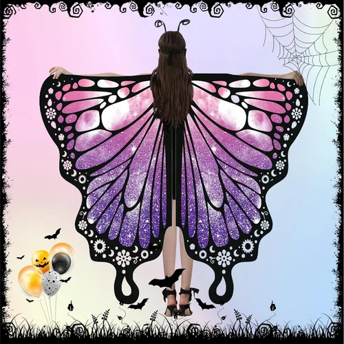 Vista 5 de Alas de mariposa para mujeres y niñas, disfraces de Halloween para mujeres, disfraz de hada para adultos, chal, fiesta, cosplay