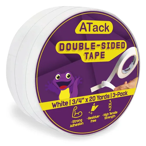 Vista 11 de ATack Cinta de doble cara blanca, 2 pulgadas x 10 yardas, cinta de tela de pared autoadhesiva de doble cara resistente para plantillas de madera