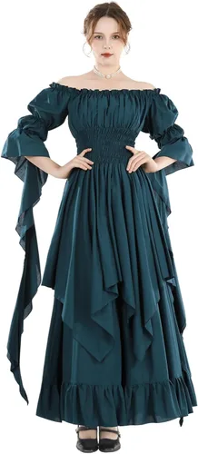 Vista 11 de Vestido renacentista para mujer, vestido victoriano, vestido de novia de Beige