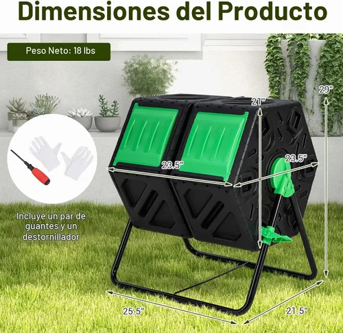 Vista 7 de Goplus Contenedor de compostaje, vaso de compostaje de doble cámara de 34.5 galones con 2 cámaras giratorias, puertas corredizas, compostador