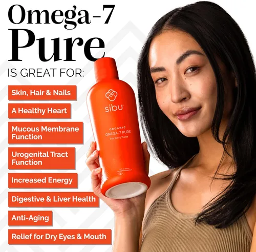 Vista 3 de sibu Omega-7 puro, 100% puro jugo de espino amarillo (32 onzas) USDA Orgánico 650mg Omega-7 per ounce. Supports skin, hair and nail health.