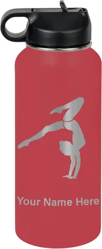 Vista 35 de LaserGram Botella de agua personalizada, soporte de mano de gimnasta, acero inoxidable de doble pared aislada al vacío con popote superior, regalo