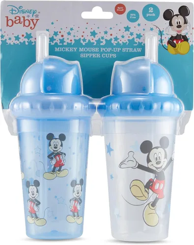 Vista 2 de Disney Vasos Sippy para Niños Pequeños para Niños y Niñas Paquete de Dos Vasos Sippy de 10 Onzas con Pajita y Tapa Botella de Agua de Viaje