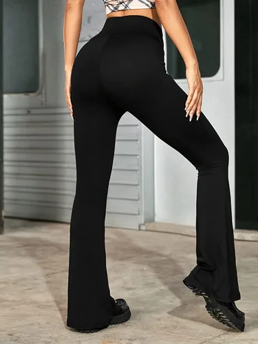 Vista 4 de Leggings acampanados de tiro bajo para mujer, pantalones cruzados con corte de bota en V, estilo casual, Y2K para entrenamiento