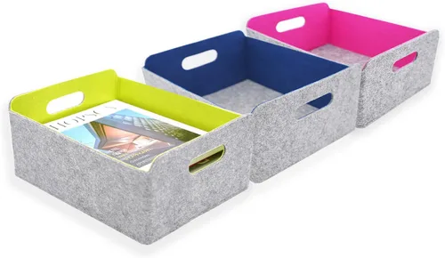 Vista 31 de Welaxy Cestas de almacenamiento plegables de fieltro, cubos de almacenamiento para estantes, caja de fieltro para niños, juguetes, revistas, libros