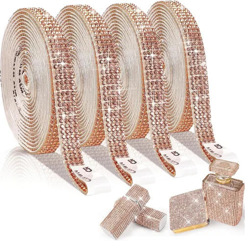 Vista 12 de 4 rollos de cinta autoadhesiva con diamantes de imitación y cristal Bling con tiras adhesivas de 2 mm para manualidades, bodas, cumpleaños, fiestas