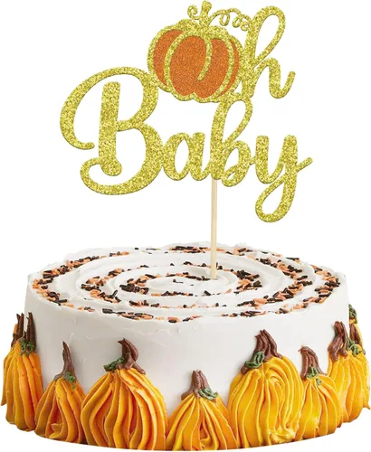 Vista 16 de Gyufise Decoración de pastel de calabaza – Decoración azul para pastel de baby shower para cumpleaños, Halloween, suministros de fiesta de Acción