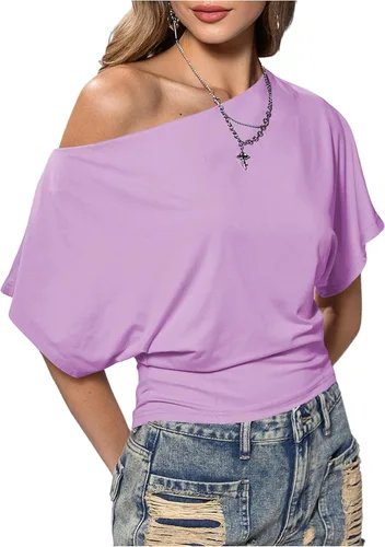 Vista 17 de SweatyRocks Women's Off The Shoulder Tops Asymmetrical Summer Going Out Top Negro