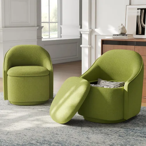 Vista 10 de LINSY Silla Giratoria de Acento con Almacenamiento, Cómodas Sillas de Barril de Chenilla, Pequeño Sillón Moderno Giratorio de 360 Grados para Sala