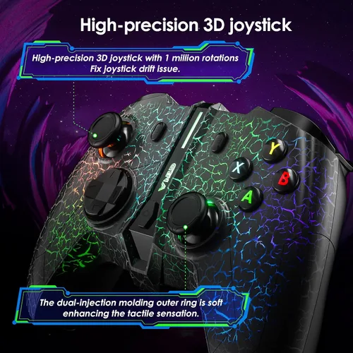 Vista 3 de Gina Joyfurno Game Controller, Wireless Controller Compatible with X-box OneOne XOne S, Series XS, PC, Gamepad with 6 Light Colors Unique Crack