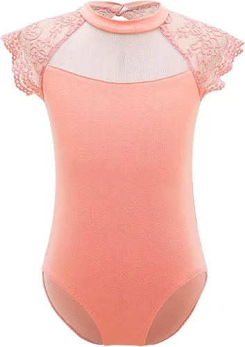 Vista 9 de JEATHA Leotardos de ballet para niñas, camisetas de baile, bailarina, encaje floral, con botones, entrepierna verde ( Bean Green )