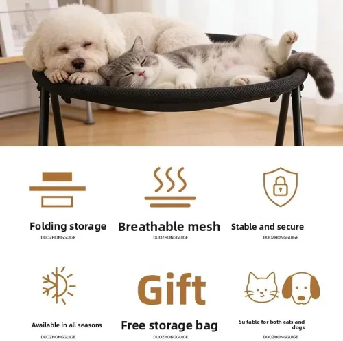 Vista 7 de Elevated Cat Hammock Bed for Indoor and Outdoor Use, Foldable Raised Pet Cot with Breathable Cooling Mesh, Portable No-Assembly Kitten Lounge for