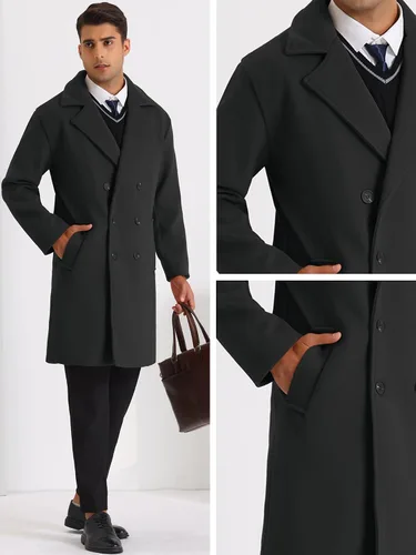 Vista 5 de Lars Amadeus Abrigo largo con solapa de muesca para hombre, abrigo clásico de doble botonadura de color sólido
