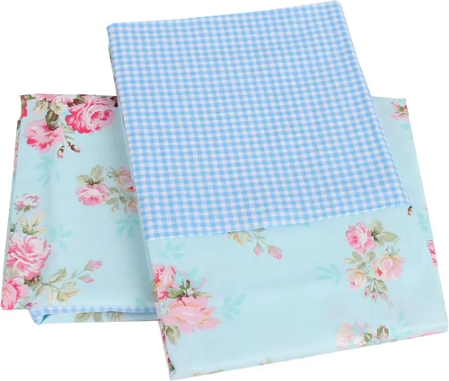 Vista 6 de Paquete de 2 fundas de almohada de algodón para cabello y piel, diseño a cuadros azules y estampado floral, tamaño Queen, súper suaves y acogedoras 3