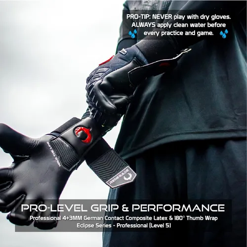 Vista 4 de Guantes profesionales de portero de fútbol Renegade GK Eclipse (tallas 6-12, nivel 5) Fingersaves y agarre EXT de 4 + 0.118 mm con sede en EE. UU