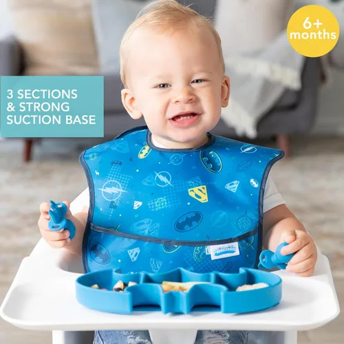 Vista 2 de Plato de succión Bumkins para niños pequeños y bebés, plato de silicona con agarre, para bebés y niños, alimentación guiada por el bebé, suministros