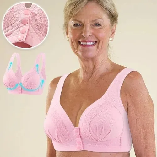 Vista 4 de Sujetador frontal a presión, brasier de algodón transpirable y agradable a la piel con botón frontal para mujeres mayores