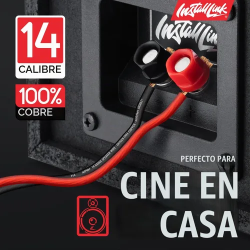 Vista 2 de Install Link Cable de altavoz calibre 14 AWG (30 pies) para automóvil o Rojo esmerilado/negro
