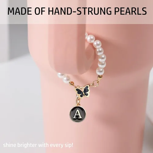 Vista 2 de Encanto de letra para Copa Stanley, accesorios de cadena de perlas, encantos de iniciales de Copa Stanley para asa, decoración de botella de agua