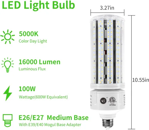 Vista 2 de NS Bombillas LED de maíz de 100 W, 5000 K, AC110-277 V, 16000 lm, base E26/E39, halogenuros metálicos de repuesto LED HID CFL para iluminación