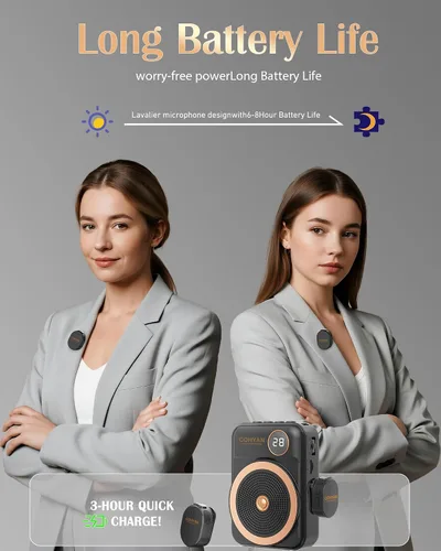 Vista 4 de Amplificador de voz para profesores con micrófono inalámbrico de solapa Lavalier, micrófono Bluetooth portátil y altavoz, megáfono de bocina