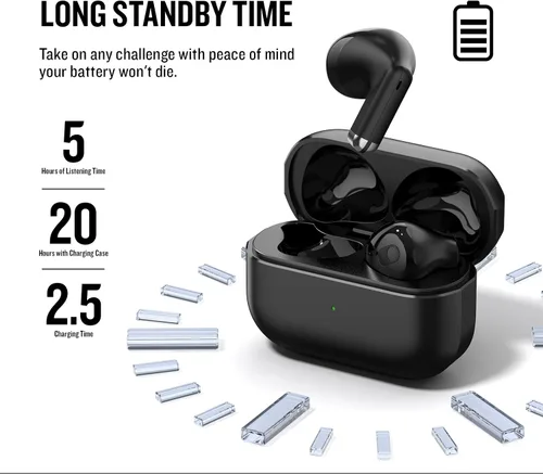 Vista 6 de Auriculares inalámbricos X25, auriculares semi-intraurales, auriculares de sonido súper graves, Bluetooth 5.3 con micrófono, llamada manos libres