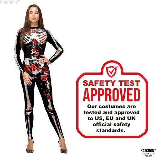 Vista 8 de KatchOn, Halloween Roses Skeleton Costume Women - Halloween Costumes for Women Day of The Dead Skeleton Bodysuit Women