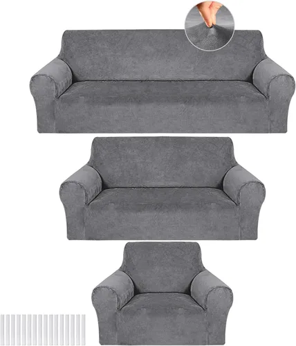 Vista 18 de Peryiter Juego de 3 Fundas para Sofá, Cubiertas de Muebles para Sofá, Loveseat, Sillón, Ajuste de Forma Elástico, Sin Arrugas, Protector de Muebles