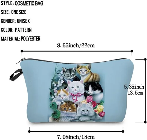 Vista 4 de Bolsa de maquillaje de viaje para gatos, organizador de cosméticos de gatos de dibujos animados, bolsas de maquillaje divertidas, regalos