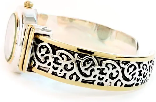 Vista 4 de 2Tone estilo occidental decorado con cara ovalada reloj brazalete para mujer