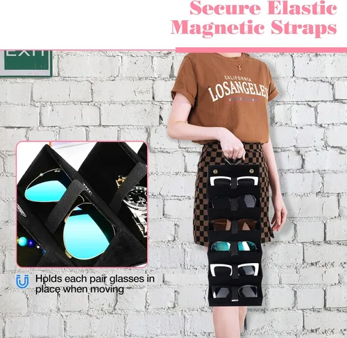 Vista 4 de MoKo - Organizador de gafas de sol con 5 ranuras, estuche de viaje para gafas de sol portátil, estuche de almacenamiento para mujeres y hombres