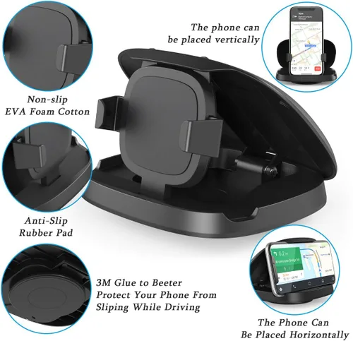 Vista 2 de Soporte de teléfono celular para automóvil, soporte vertical horizontal para teléfono con rotación de 360° para tablero de instrumentos compatible