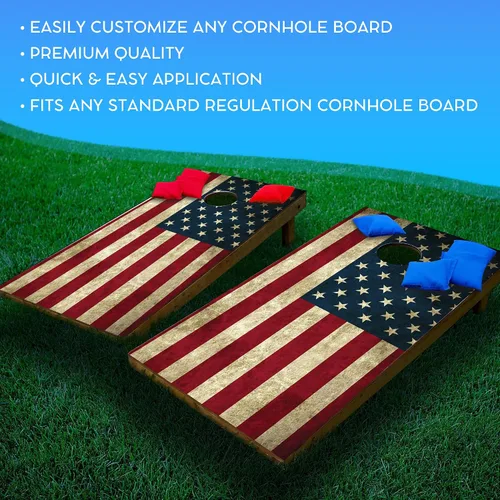 Vista 3 de GRAPHIX Express - Bandera estadounidense envejecida C190 - Cornhole Board Wrap patriótico - Calcomanía de vinilo laminado resistente a la intemperie