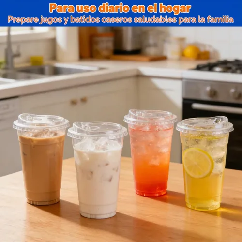 Vista 5 de Paquete de 100 vasos de plástico transparente de 16 onzas con tapas