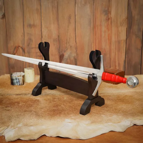Vista 2 de Lord of Battles Soporte medieval de madera maciza para espada, soporte para espada, exhibición de espada de gladiador, soporte para espada katana