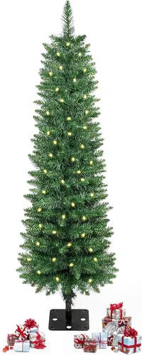 Vista 10 de Árbol de Navidad con nieve artificial, preiluminado con luces cálidas, abeto noble blanco esmerilado, árbol de Navidad artificial delgado