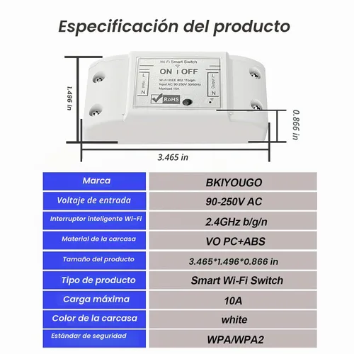 Vista 2 de Interruptor inteligente inalámbrico de 10 A, interruptor de luz Wi-Fi compatible con Alexa y Google Home y SmartThings, certificado FCC, no requiere
