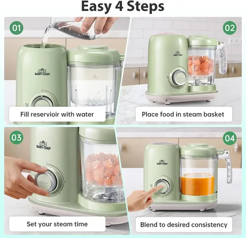Vista 7 de Licuadora AMZBabyChef para fabricar alimentos para bebés: vaporizador 4 en Verde