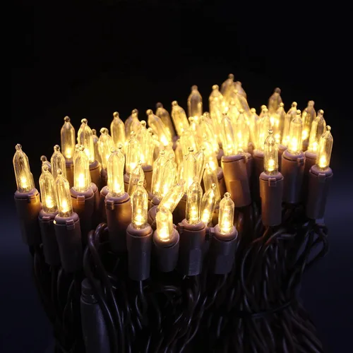 Vista 4 de 150 unidades de luces de Navidad LED mini de color blanco cálido, 50 pies de cable marrón, con certificación UL, conectables, luces de Navidad