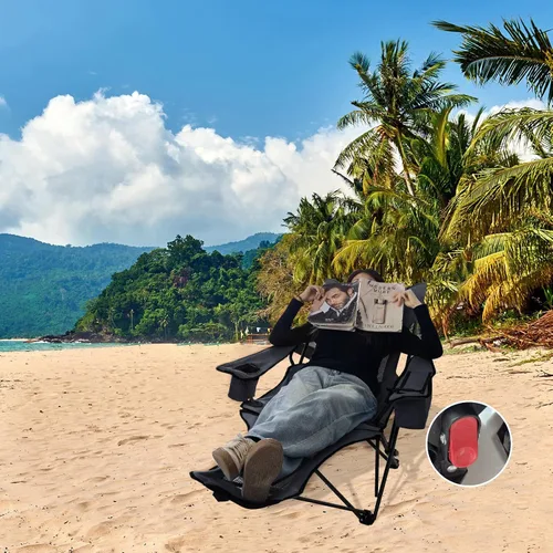 Vista 7 de Paquete de 2 sillas reclinables de camping de 4 posiciones con reposapiés, cómoda para adultos, silla de playa plegable de malla de 265 libras