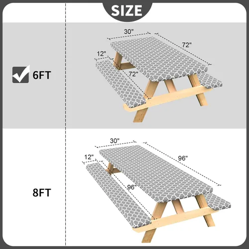 Vista 5 de Senneny Juego de 3 fundas para mesa de picnic ajustables con funda de banco y bolsa con cordón, mantel de vinilo 100% impermeable con respaldo