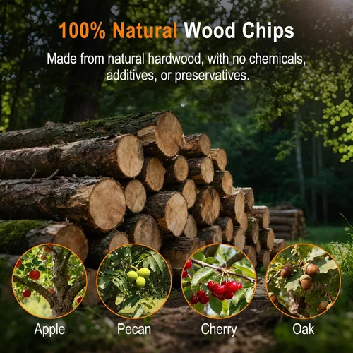 Vista 2 de BORUIT Virutas de madera para ahumar – 4 sabores de manzana, cereza, nuez y roble – Virutas de madera natural para ahumar whisky, bourbon, bebidas