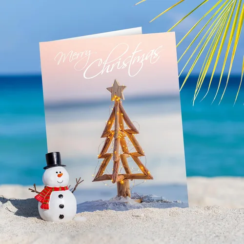Vista 6 de Ctosree 60 juegos de tarjetas de felicitación de Navidad en julio, verano, estilo playa, a granel, con sobres y calcomanías para suministros